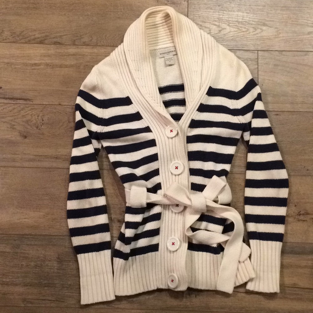 Banana Republic Knit Striped Sweater Navy Cream XS